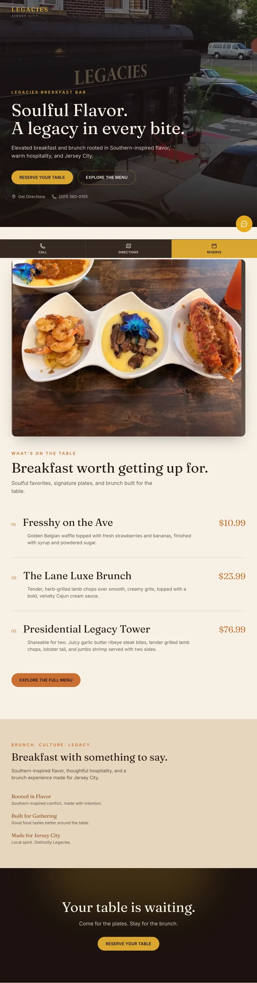 Legacies Breakfast Bar website preview