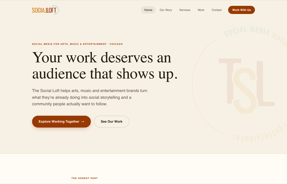 The Social Loft website homepage