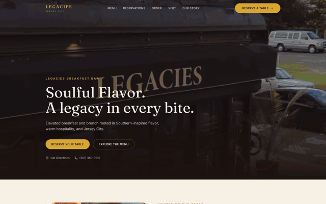 Scrolling preview of the Legacies Breakfast Bar website concept, from top to bottom
